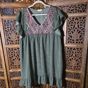 Chicsoul.com Floral Embroidered Womens Sizec2x Dress in Green